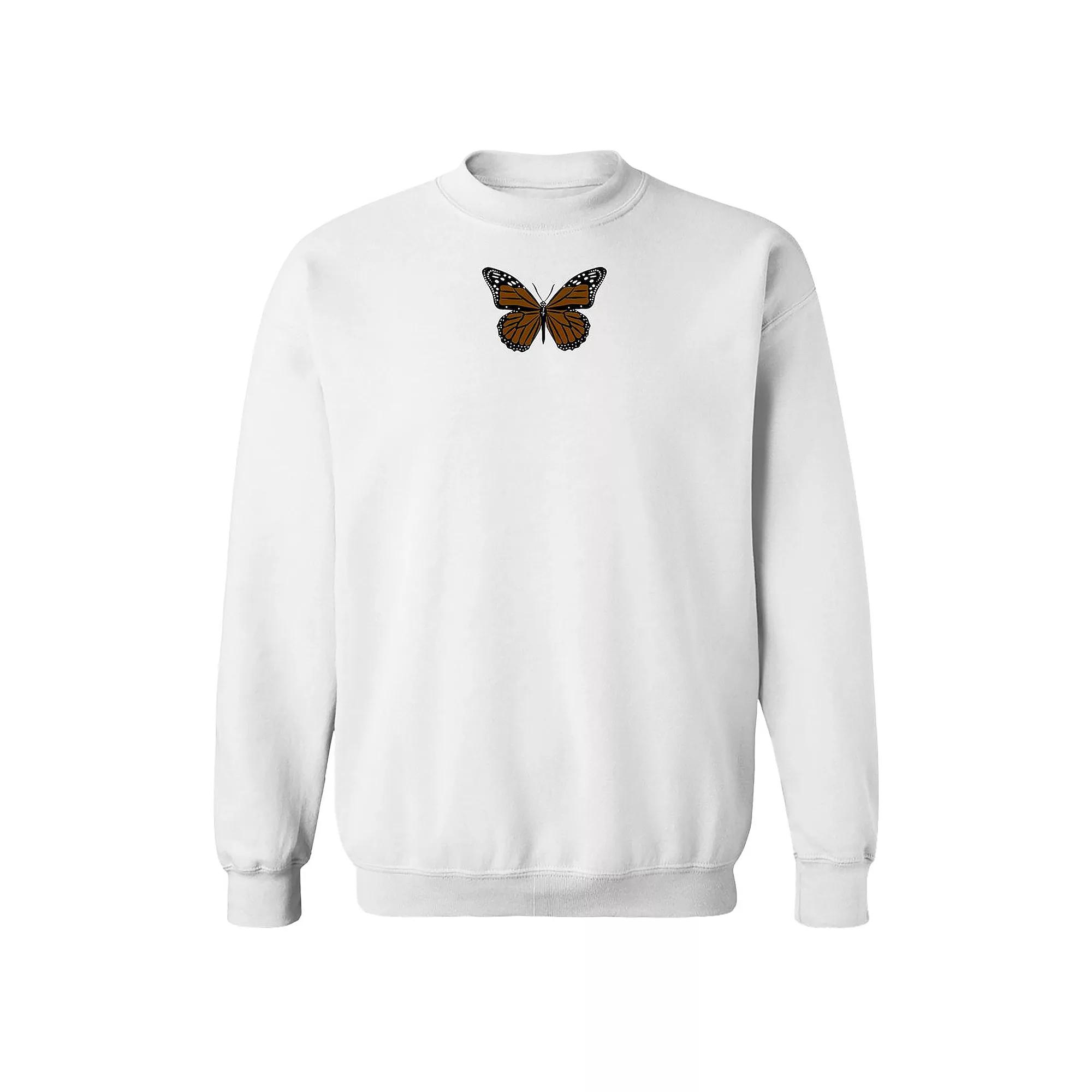 Men's Monarch Butterfly Graphic Fleece Sweatshirt, Size: XXL, White Product Image