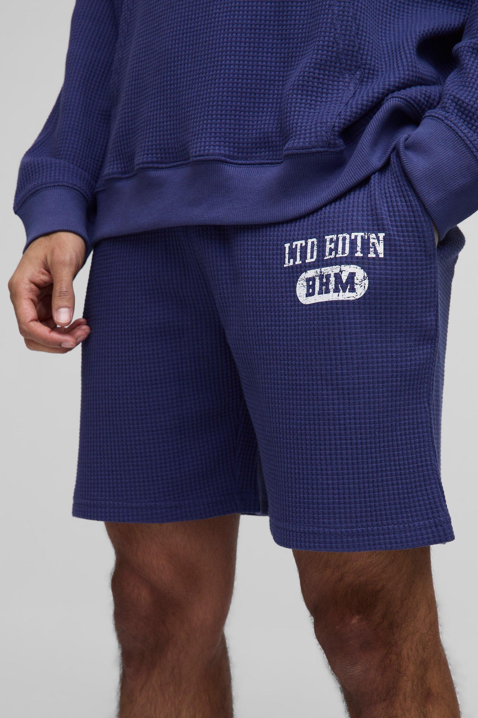 Oversized Waffle Mid Length Print Short | boohooMAN USA Product Image