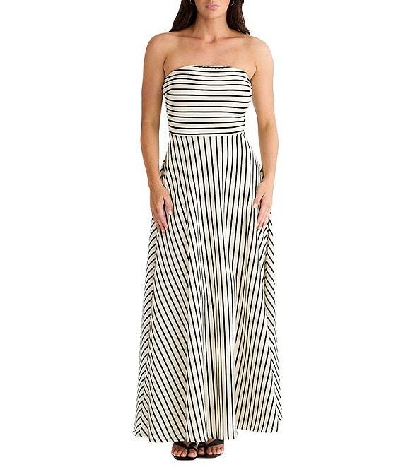 Brave + True Thandie Sleeveless Strapless Horizontal Bodice Stripe Fit And Flare Maxi Dress Product Image