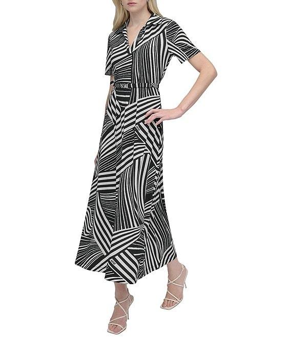 DKNY by Donna Karan Collared V-Neck Short Sleeve Midi Shirt Dress Product Image