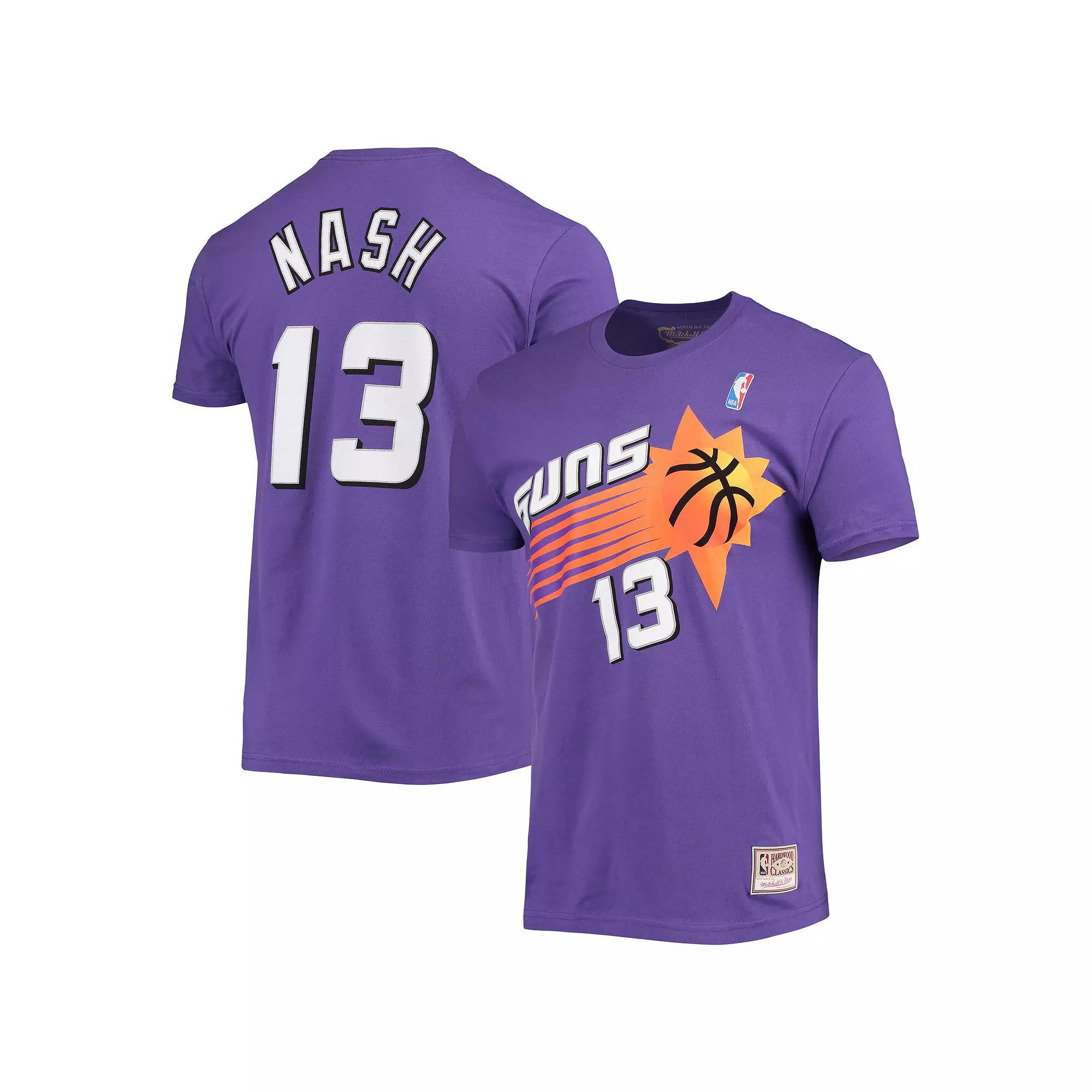 Men's Mitchell & Ness Steve Nash Purple Phoenix Suns Hardwood Classics Stitch Name & Number T-Shirt,  Product Image