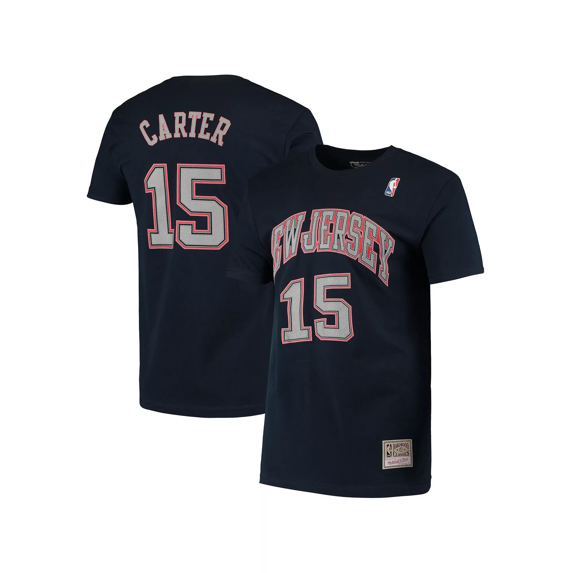 Men's Mitchell & Ness Vince Carter Navy New Jersey Nets Hardwood Classics Stitch Name & Number T-Shirt,  Product Image