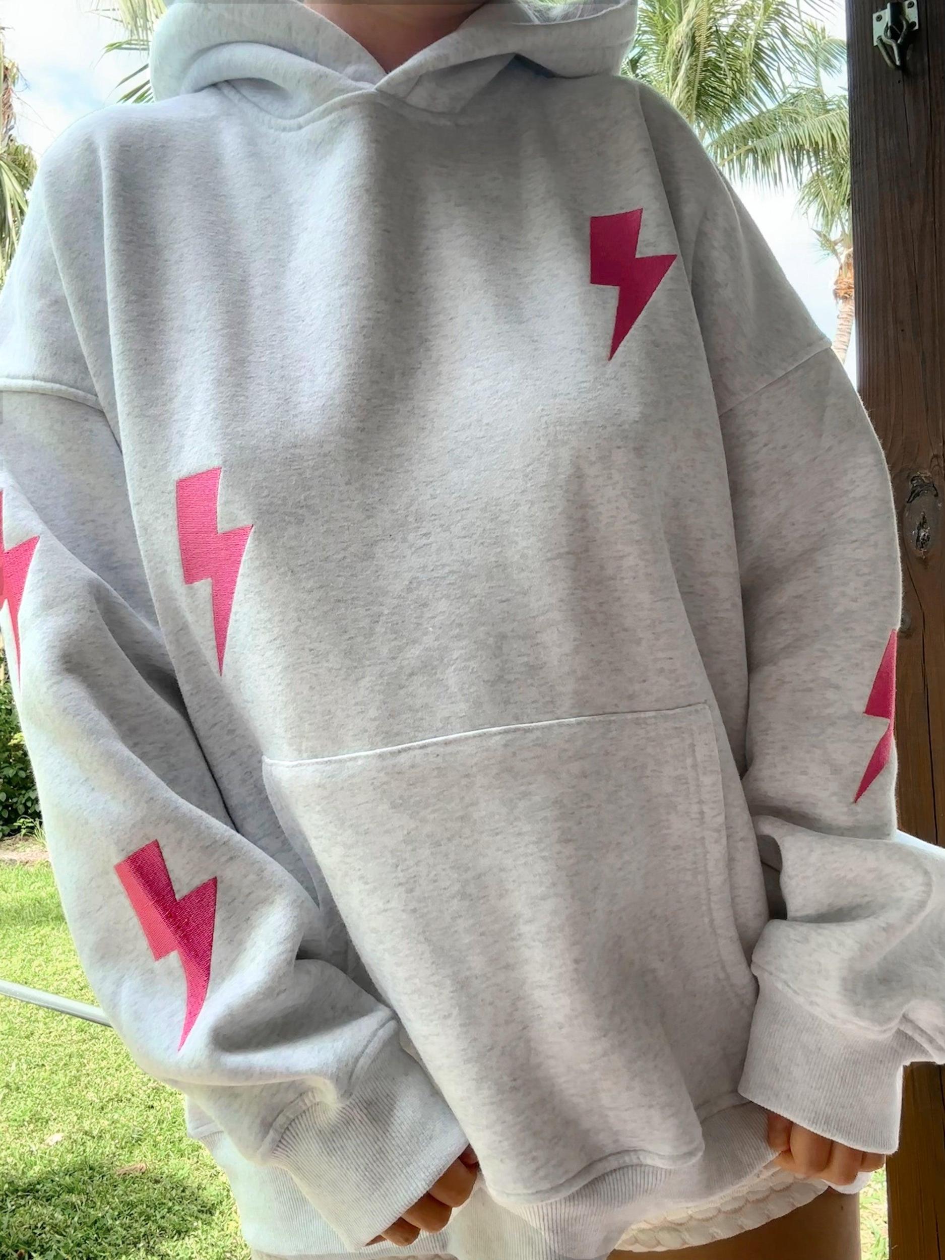 Pearl Grey Embroider Lightning Bolt Hoodie Product Image