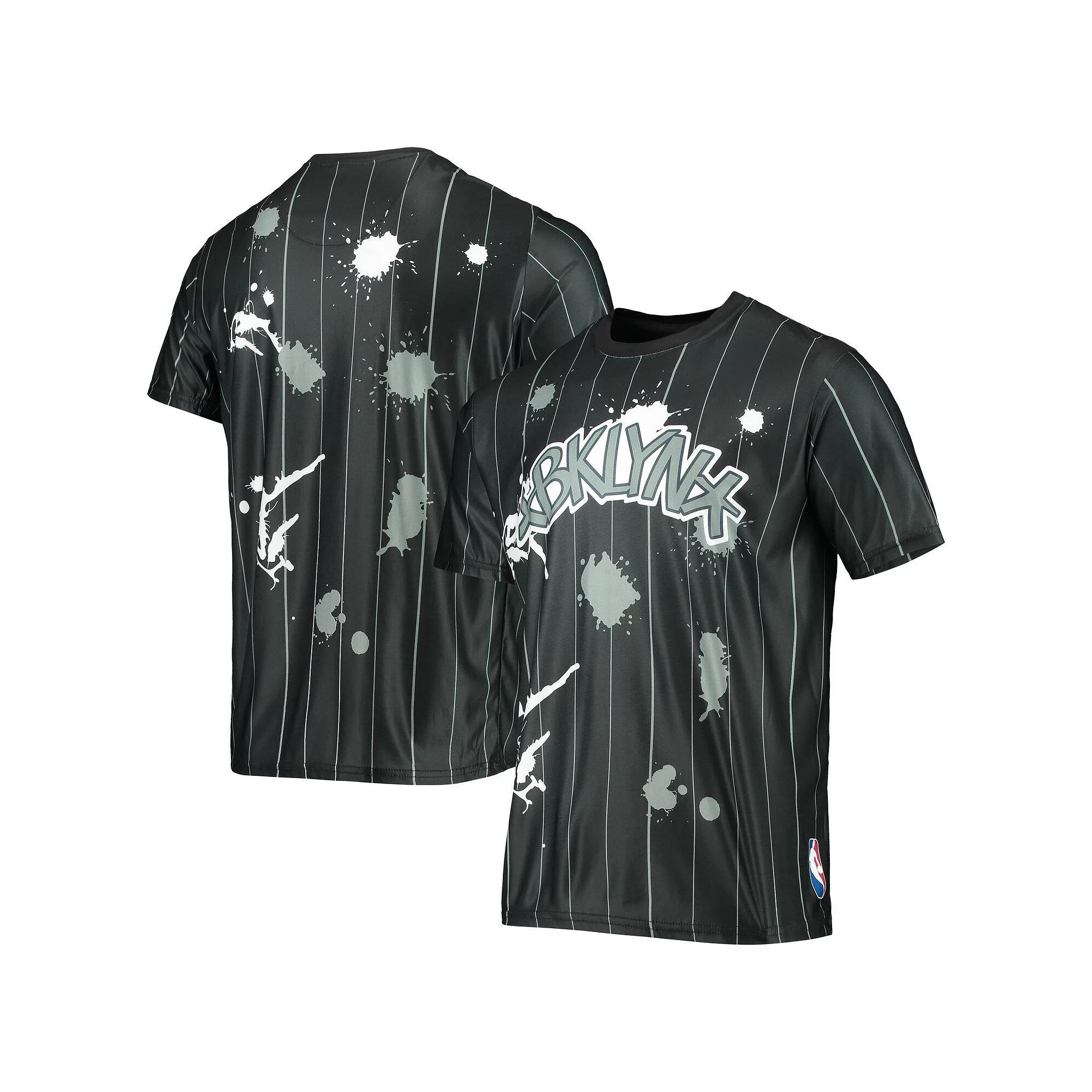 Men's Black Brooklyn Nets Striped Splatter T-Shirt,  Product Image