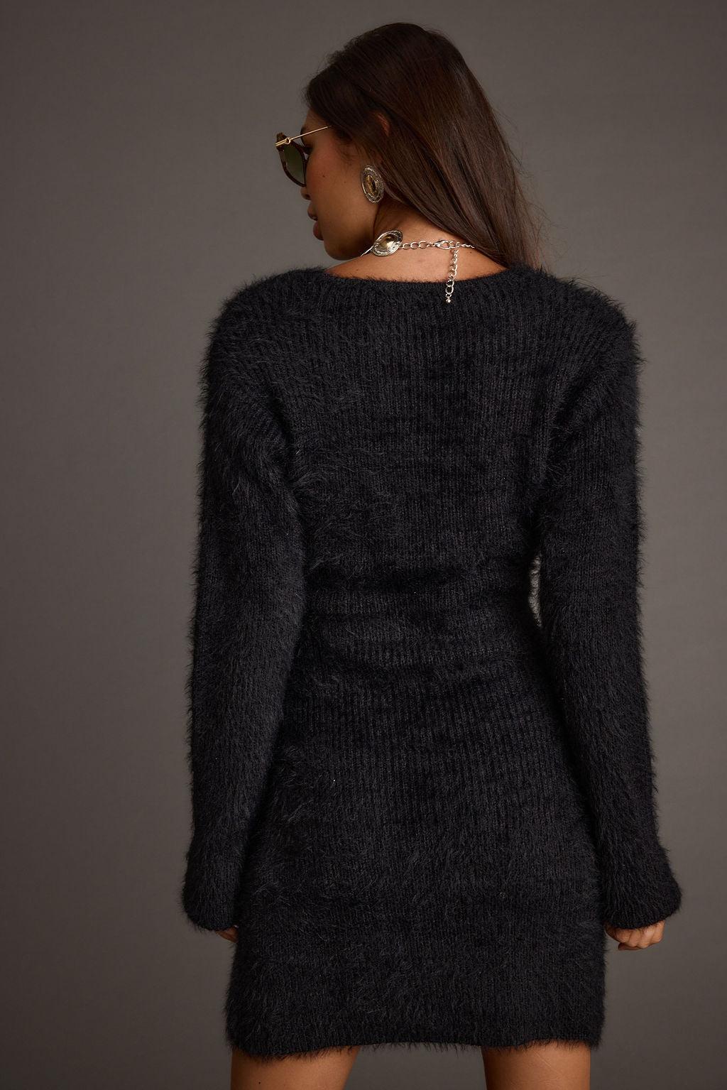 Shiloh Black V-Neck Sweater Mini Dress Product Image