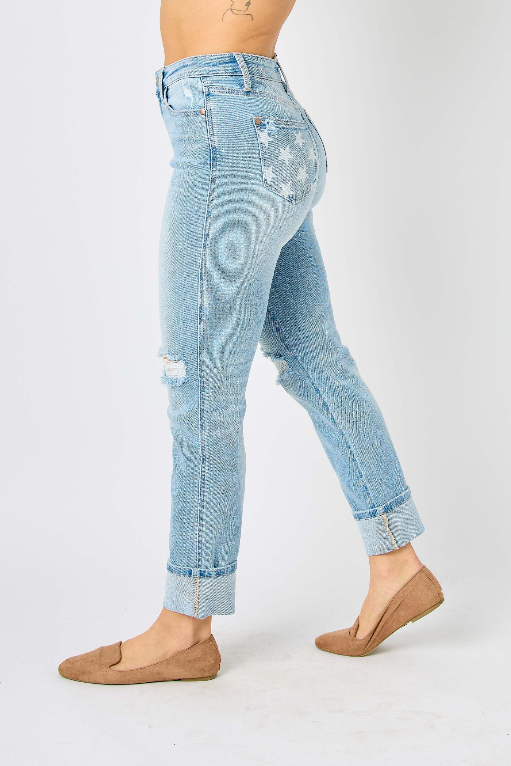 Americana Flag Cuffed Boyfriend Jean Product Image
