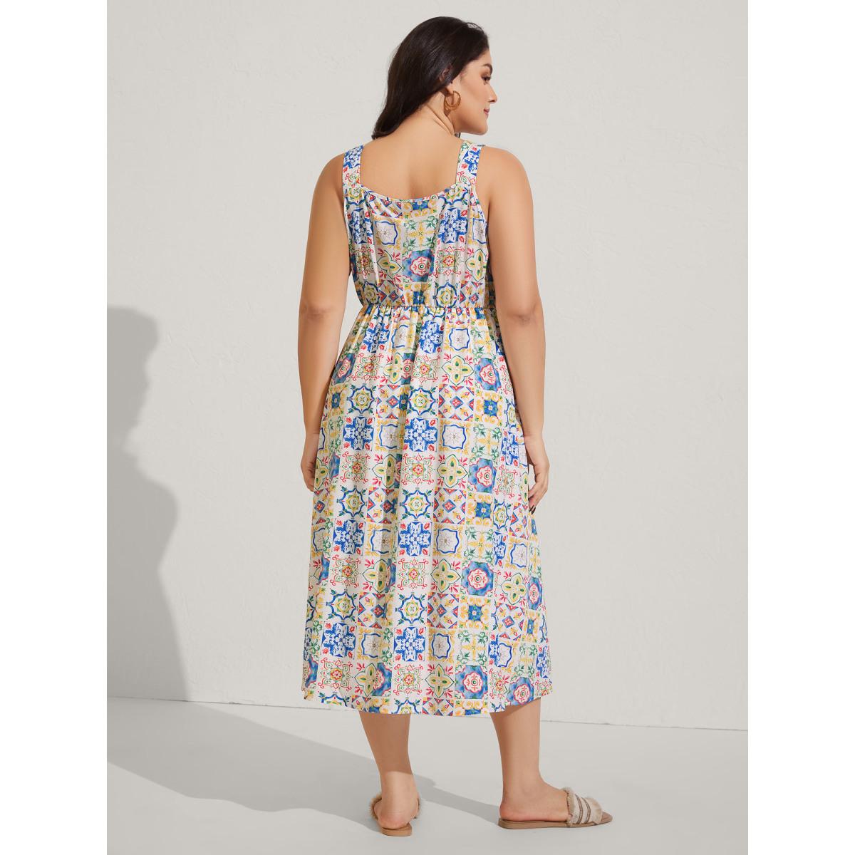 Plus Size Floral Collage Pockets Cami Midi Dress Multicolor Women Heart neckline Sleeveless Curvy BloomChic 12/L Product Image