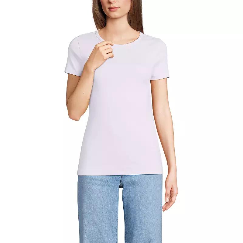 Women's Lands' End All-Cotton Crewneck Tee, Size: Medium, Blue Stencil Floral Product Image