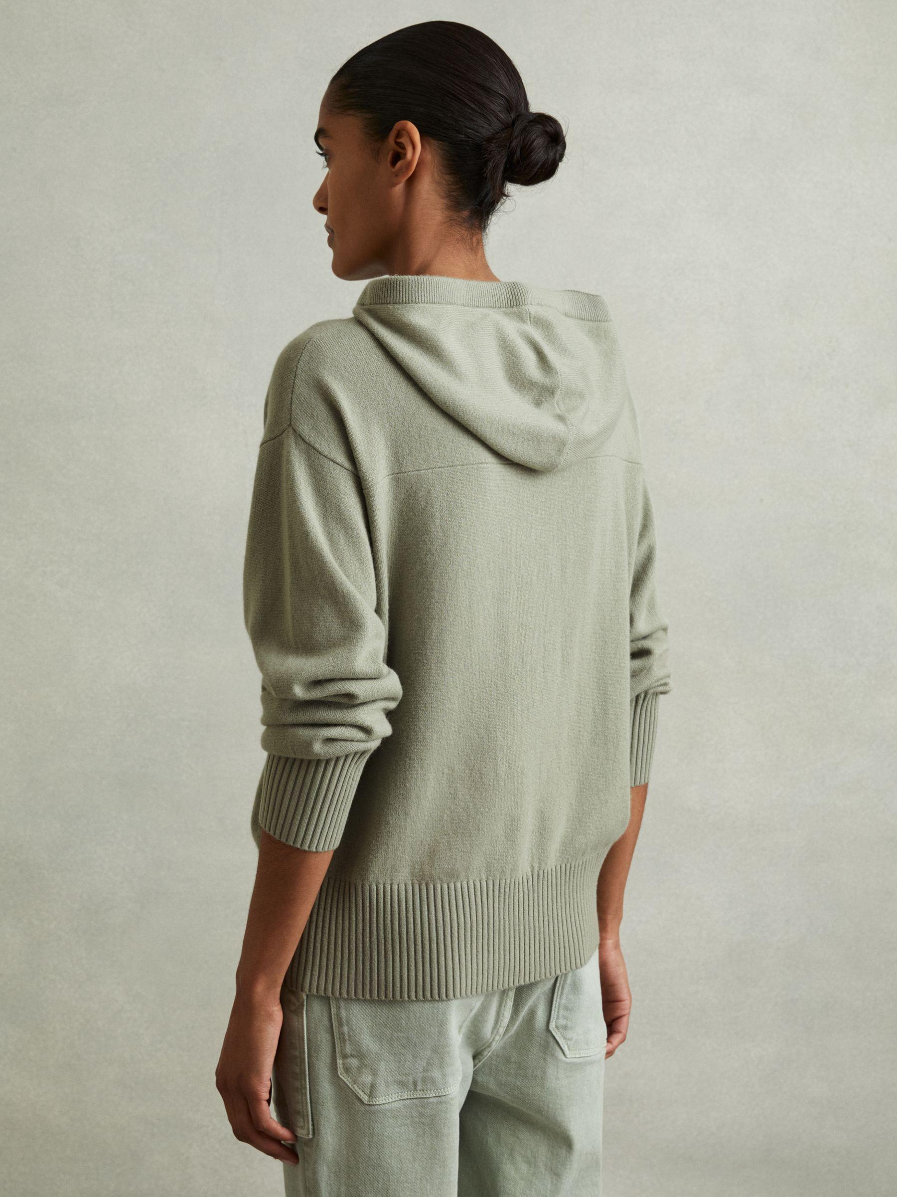 Wool Blend Drawstring Hoodie with Cashmere in Sage Product Image