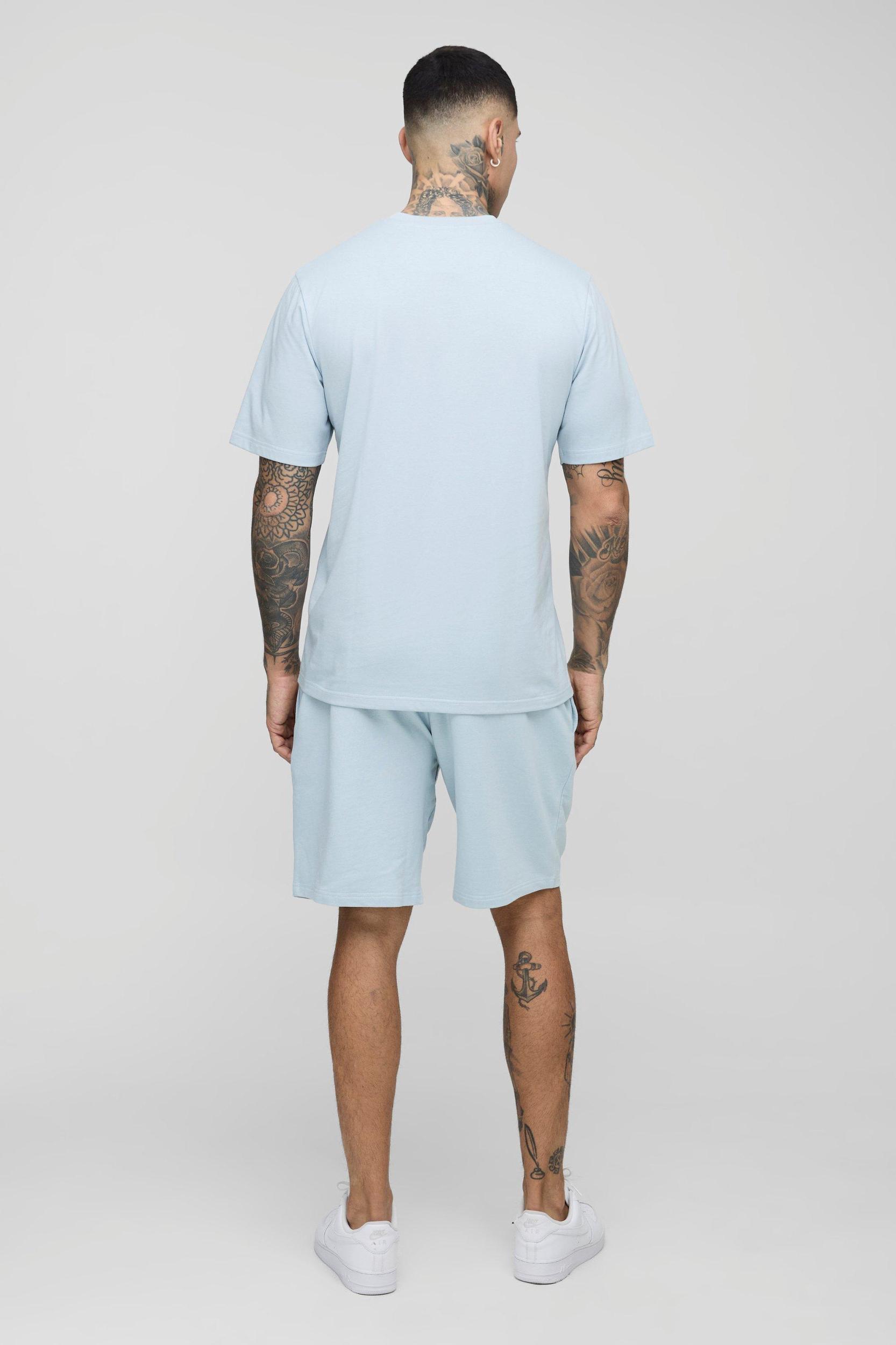 Tall Man Embroidered Regular Fit T-Shirt & Loose Fit Short Set | boohooMAN USA Product Image