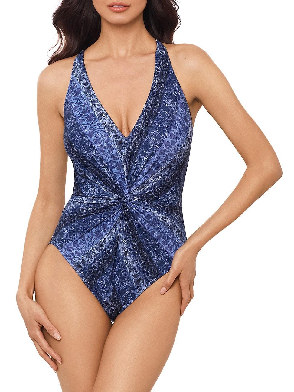 Womens Via Roma Drew Printed Twist-Front One-Piece Swimsuit Product Image