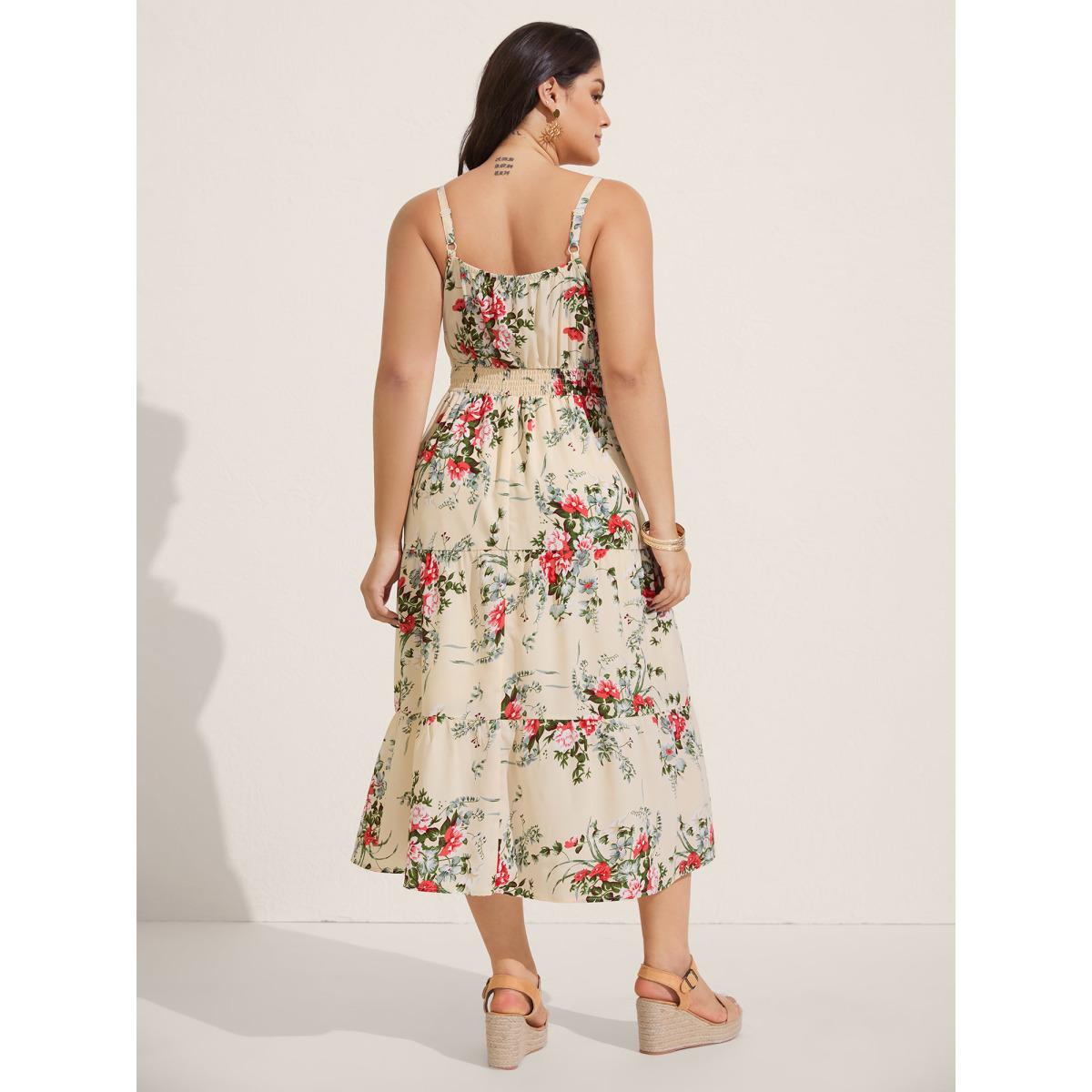 Plus Size Floral Pleated Waist Pockets Midi Dress Apricot Women Timeless Non Sleeveless Curvy BloomChic 14-16/1X Product Image