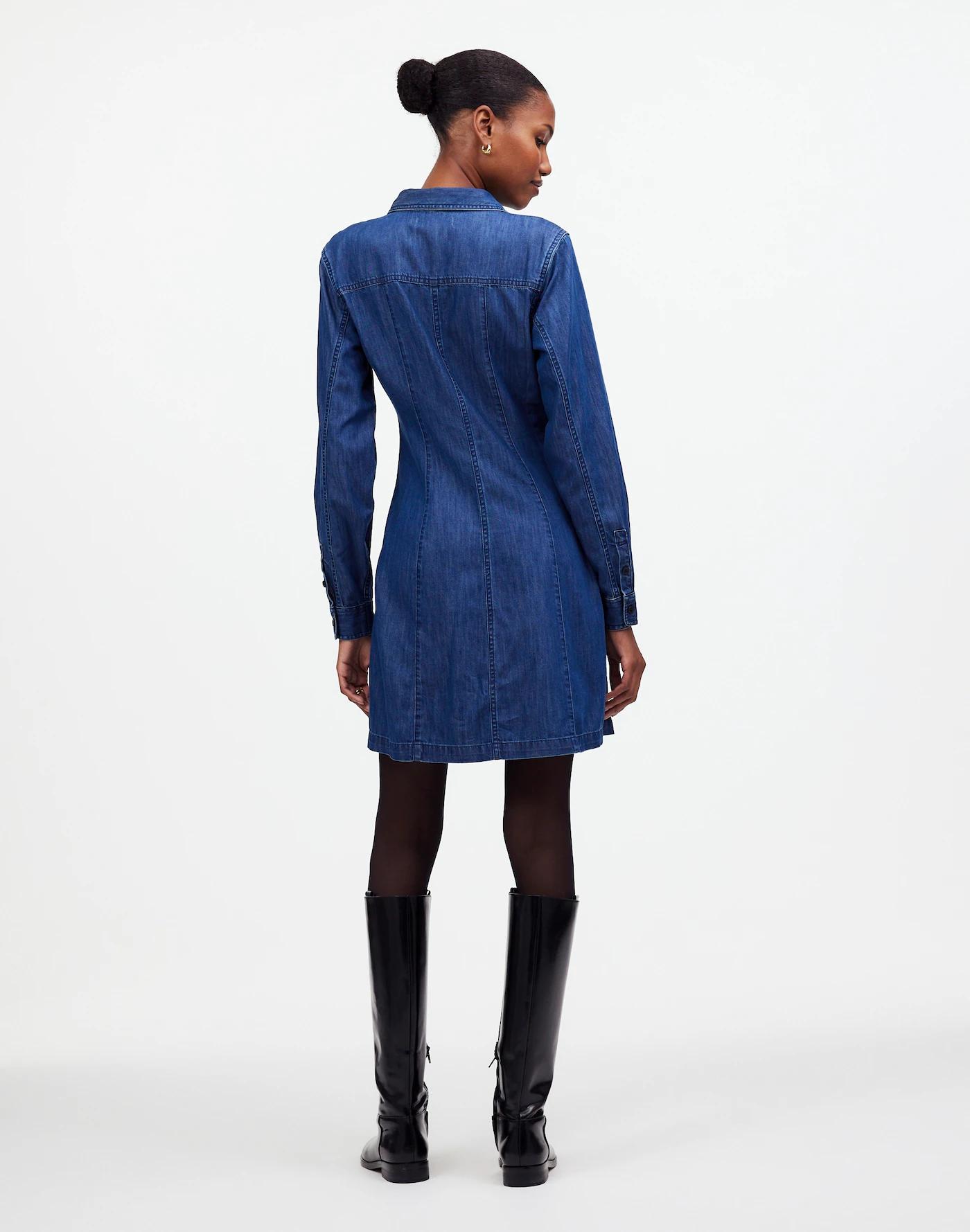 Denim Seamed Mini Dress in Clearfield Wash Product Image