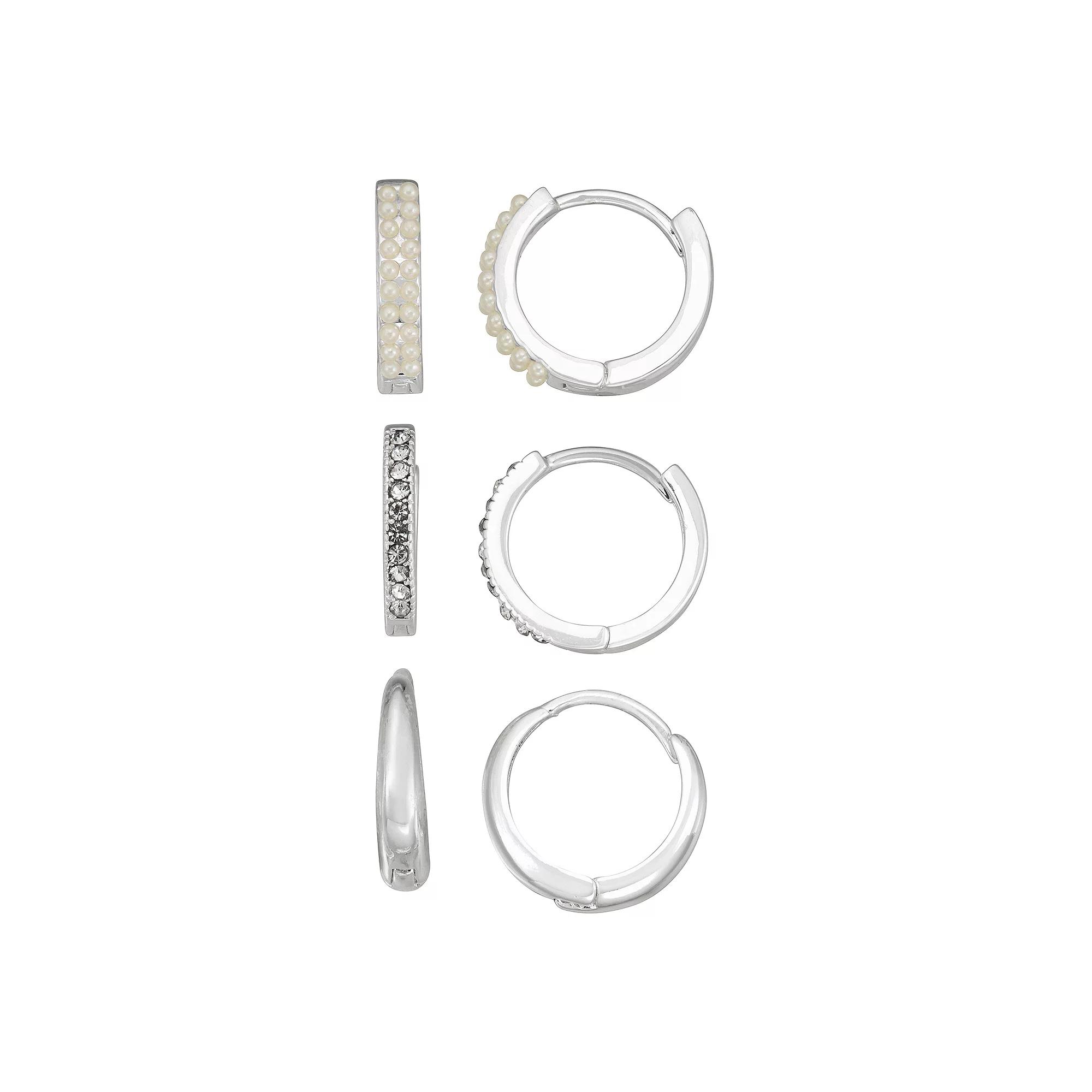 Napier Silver Tone Hoop Earring Set, Women's Product Image