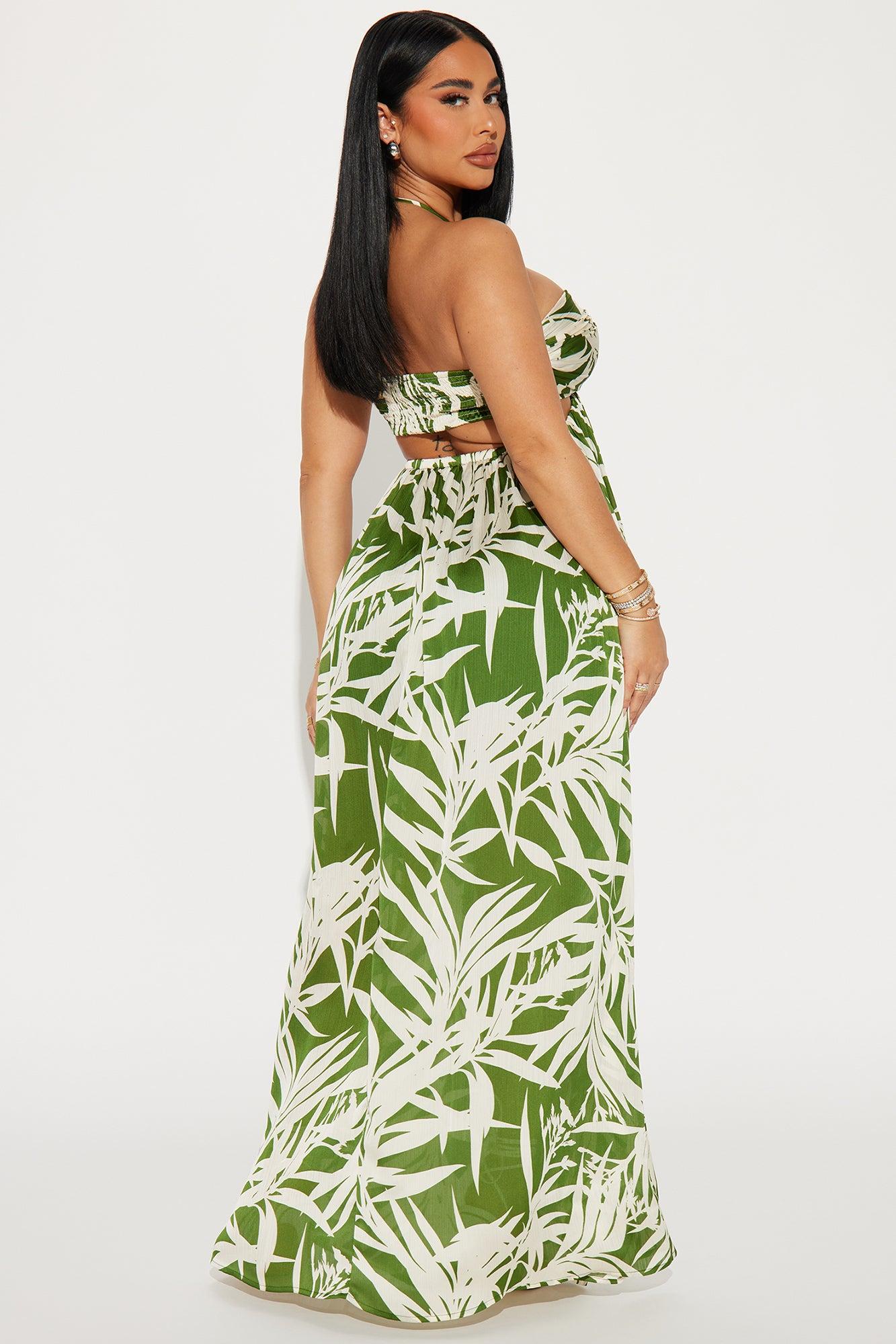 Tropical Satin Maxi Dress - Green/combo Product Image