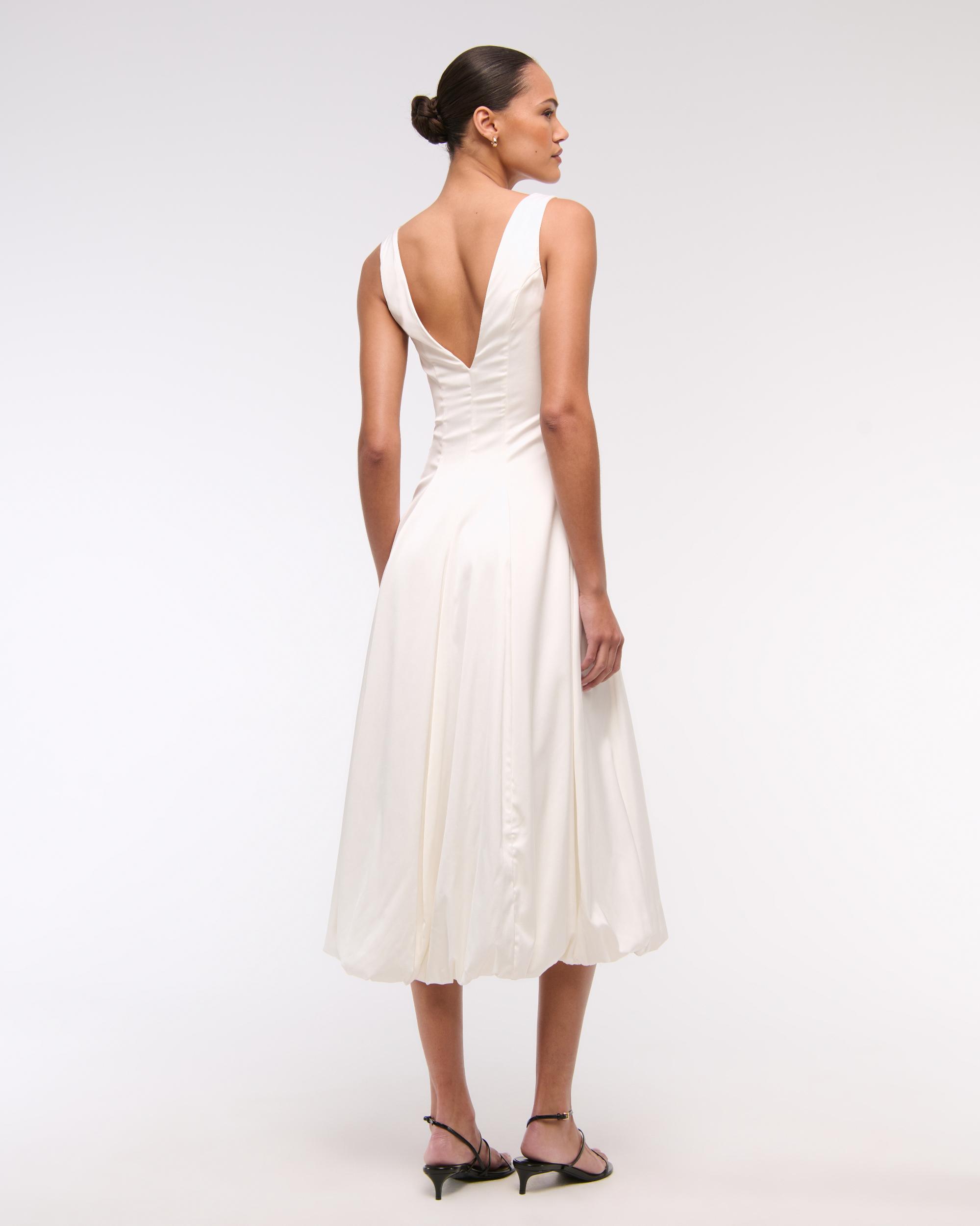 Plunge Bubble Hem Midi Dress Product Image