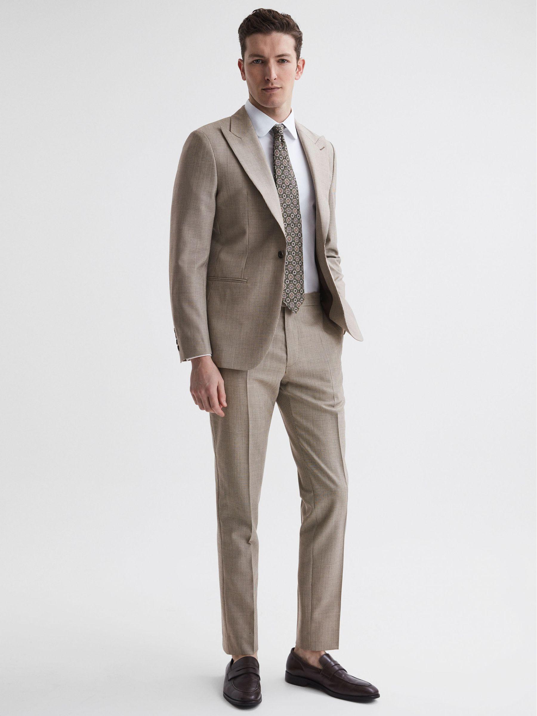 Slim Fit Wool Puppytooth Trousers in Brown Product Image