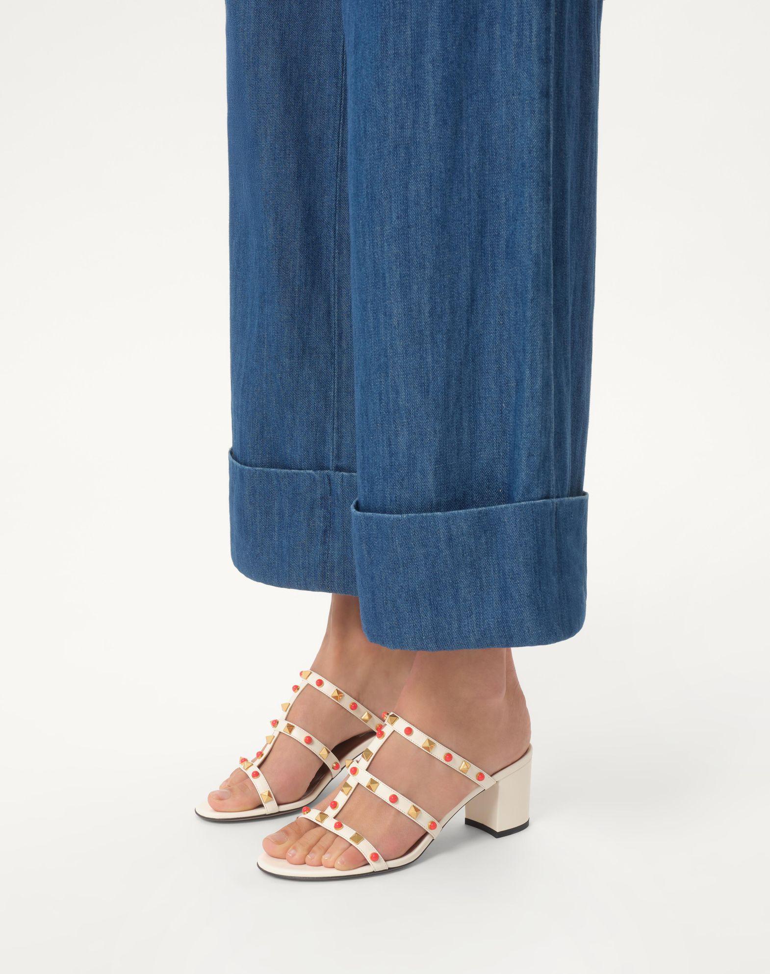 Rockstud Slide Sandal In Calfskin With Cabochon Stones 60Mm Product Image