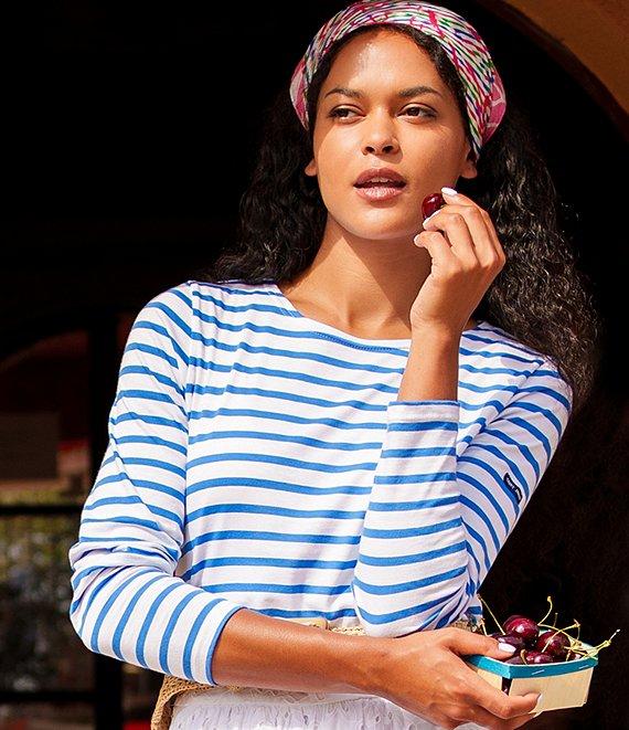 Lilly Pulitzer x Saint James Minquidame Contrast Stripe Round Neck Long Sleeve Cotton Tee Product Image