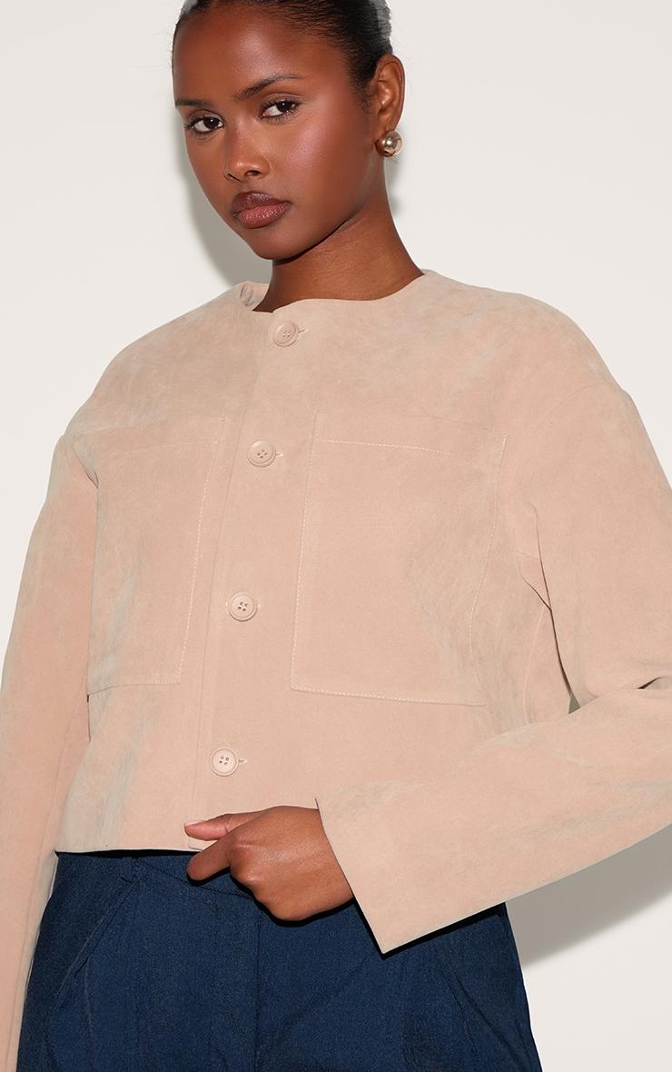 Stone Suede Look Boxy Button Up Jacket Product Image