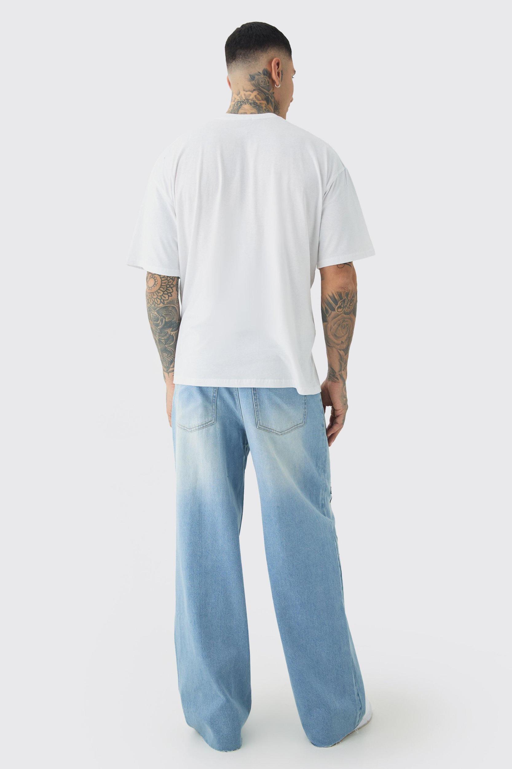 Tall Star Applique Baggy Fit Jeans | boohooMAN USA Product Image