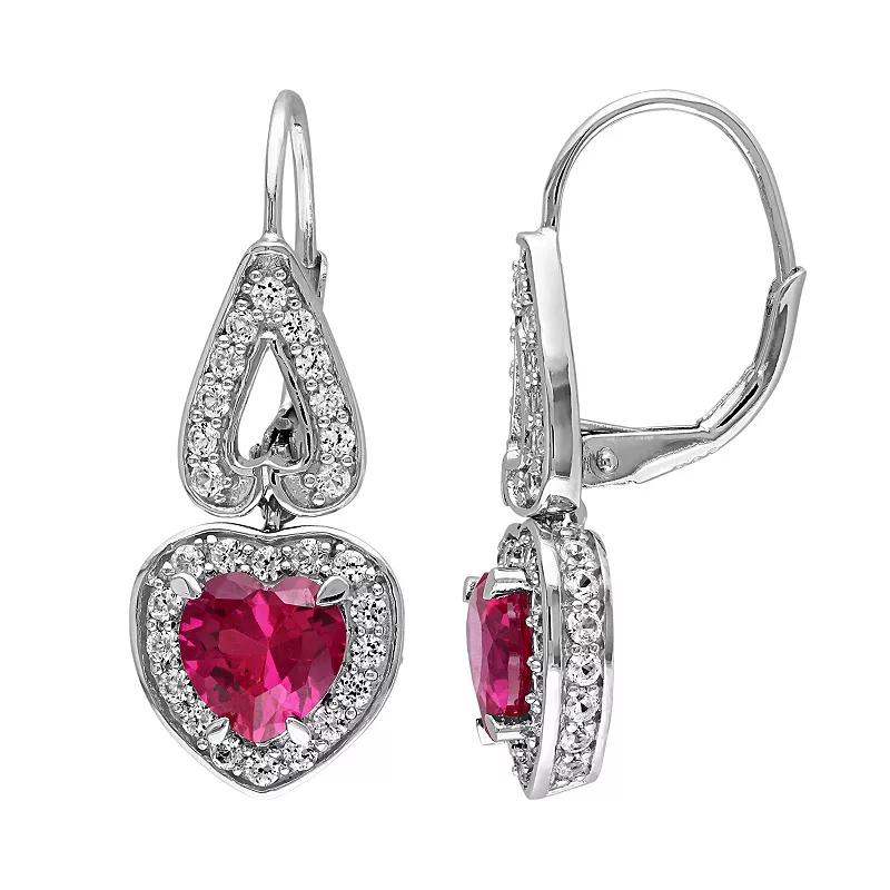 Stella Grace Lab-Created Ruby & Lab-Created White Sapphire Sterling Silver Heart Drop Earrings, Women's, Red Product Image