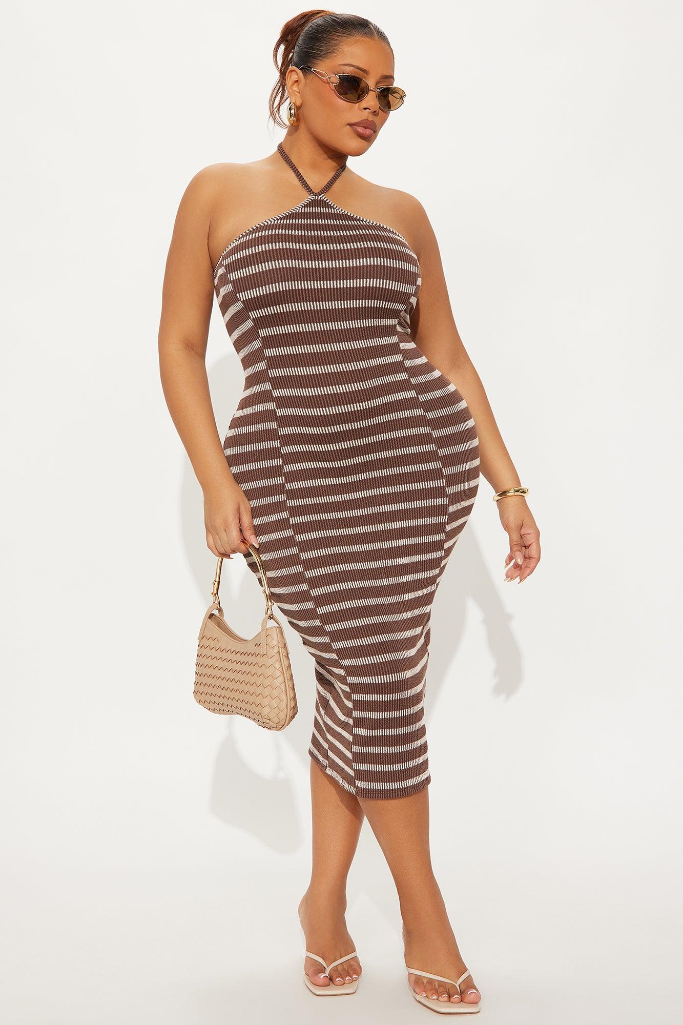 Dani Striped Halter Midi Dress - Brown/combo Female Product Image