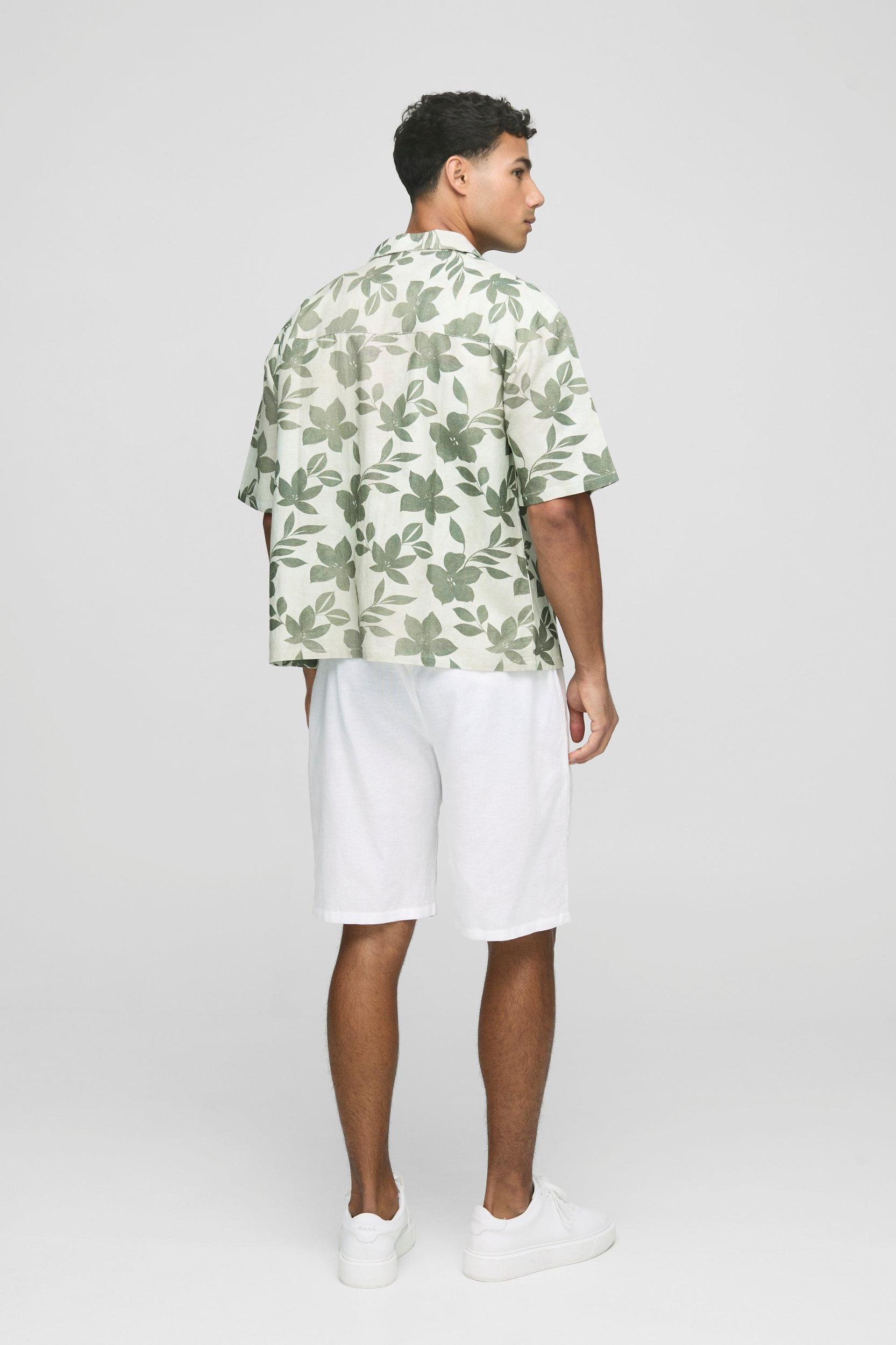 Oversized Floral Print Linen Blend Shirt | boohooMAN USA Product Image