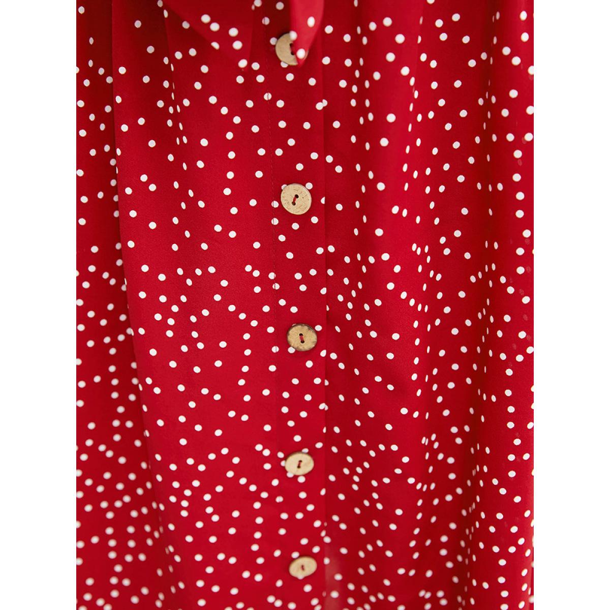 Plus Size Polka Dot Button Detail Knotted Pocket Cami Dress Crimson Women Elegant Adjustable Straps Spaghetti Strap Sleeveless Curvy Knee Dress BloomChic 14-16/1X Product Image