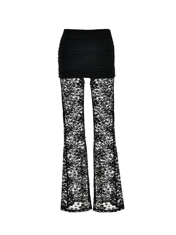Lace Spliced Flare Leg Pants Product Image