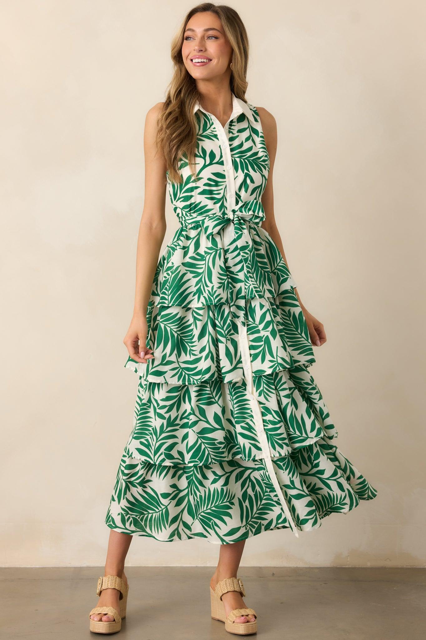 Garden Social Green Floral Maxi Shirt Dress Product Image