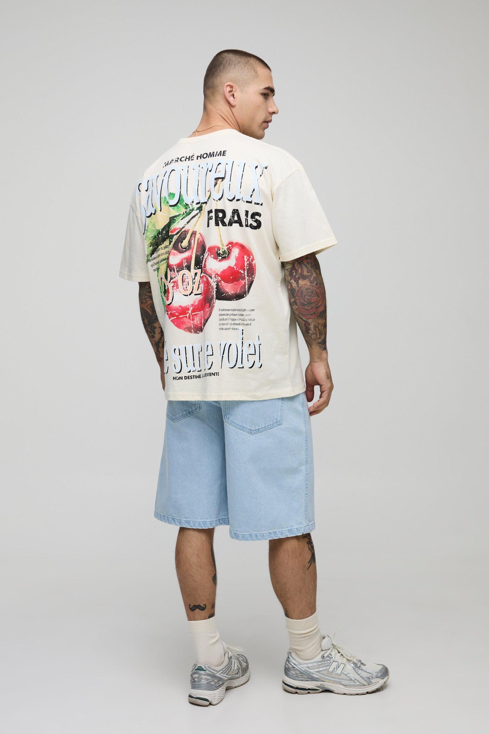 Ecru Oversized French Cherry Graphic T-Shirt | boohooMAN USA Product Image