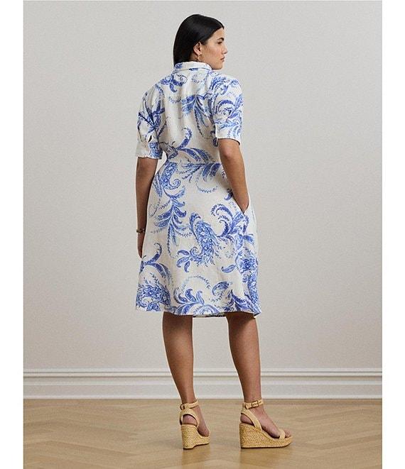 Lauren Ralph Lauren Plus Size Paisley Tie-Front Linen Shirtdress Product Image