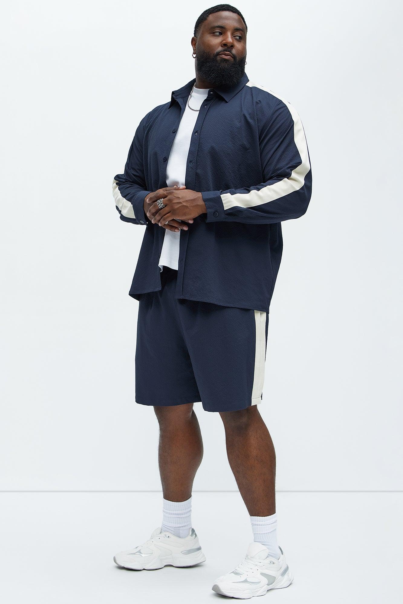 Crinkle Texture Taped Relaxed Shorts - Navy Product Image