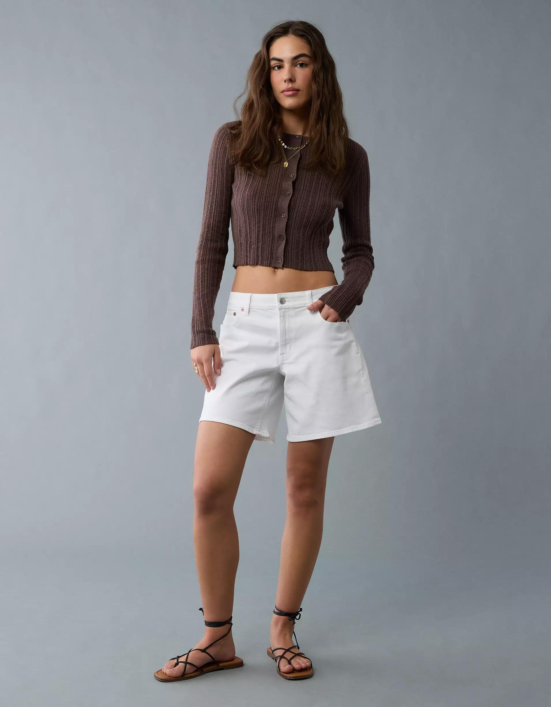 AE Ribbed Crew Neck Cardigan Product Image