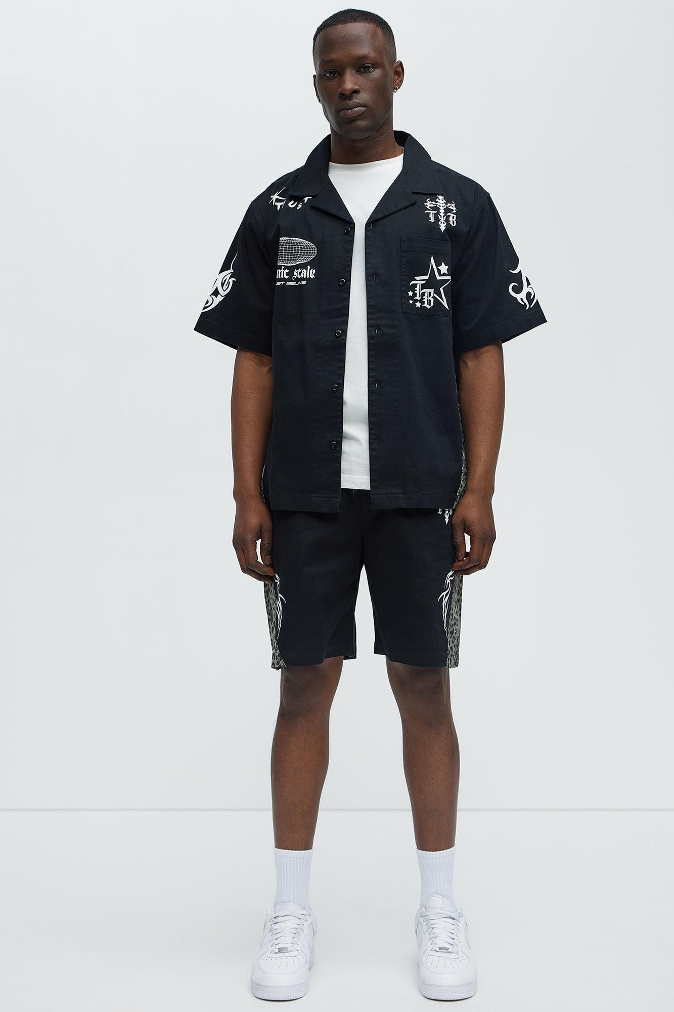 Cosmic Distortion Animal Print Short Sleeve Button Up Shirt - Black/combo Product Image