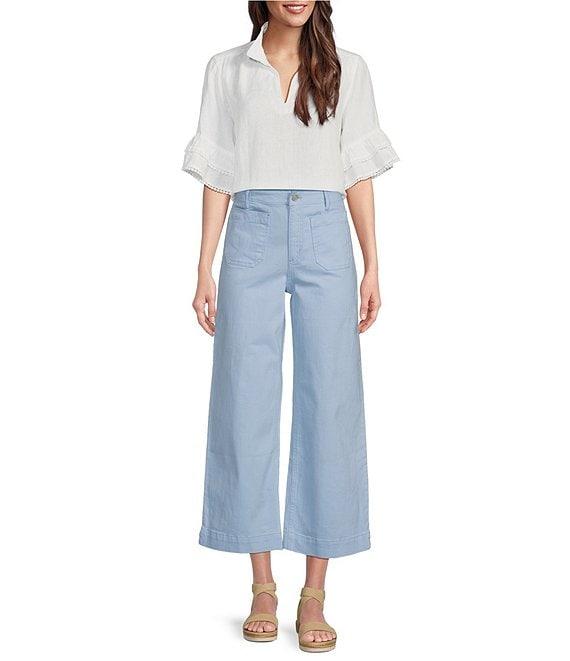 Code Bleu Hollywood Waist High Rise Wide Leg Patch Pocket Cropped Jeans Product Image
