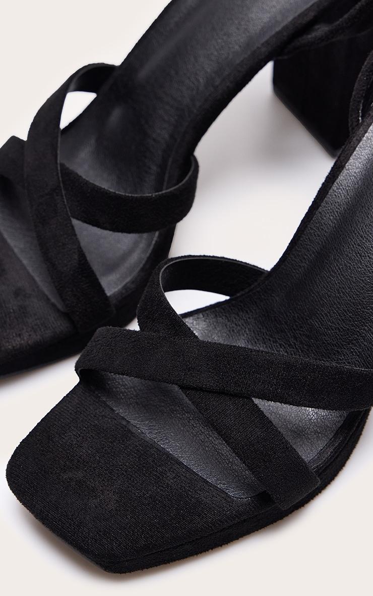 Black Faux Suede Square Toe Lace Up Flat Chunky Heeled Platforms Product Image