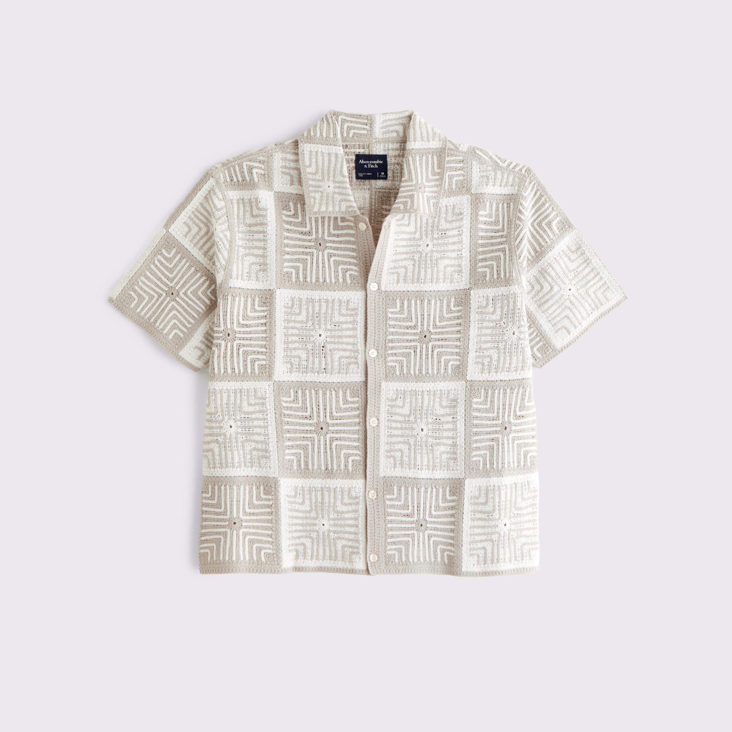 Crochet-Style Border Stripe Button-Through Sweater Polo Product Image