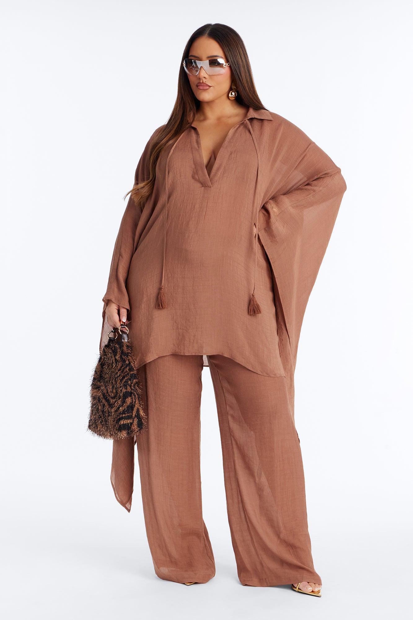 Addison Linen Pant Set - Mocha Female Product Image