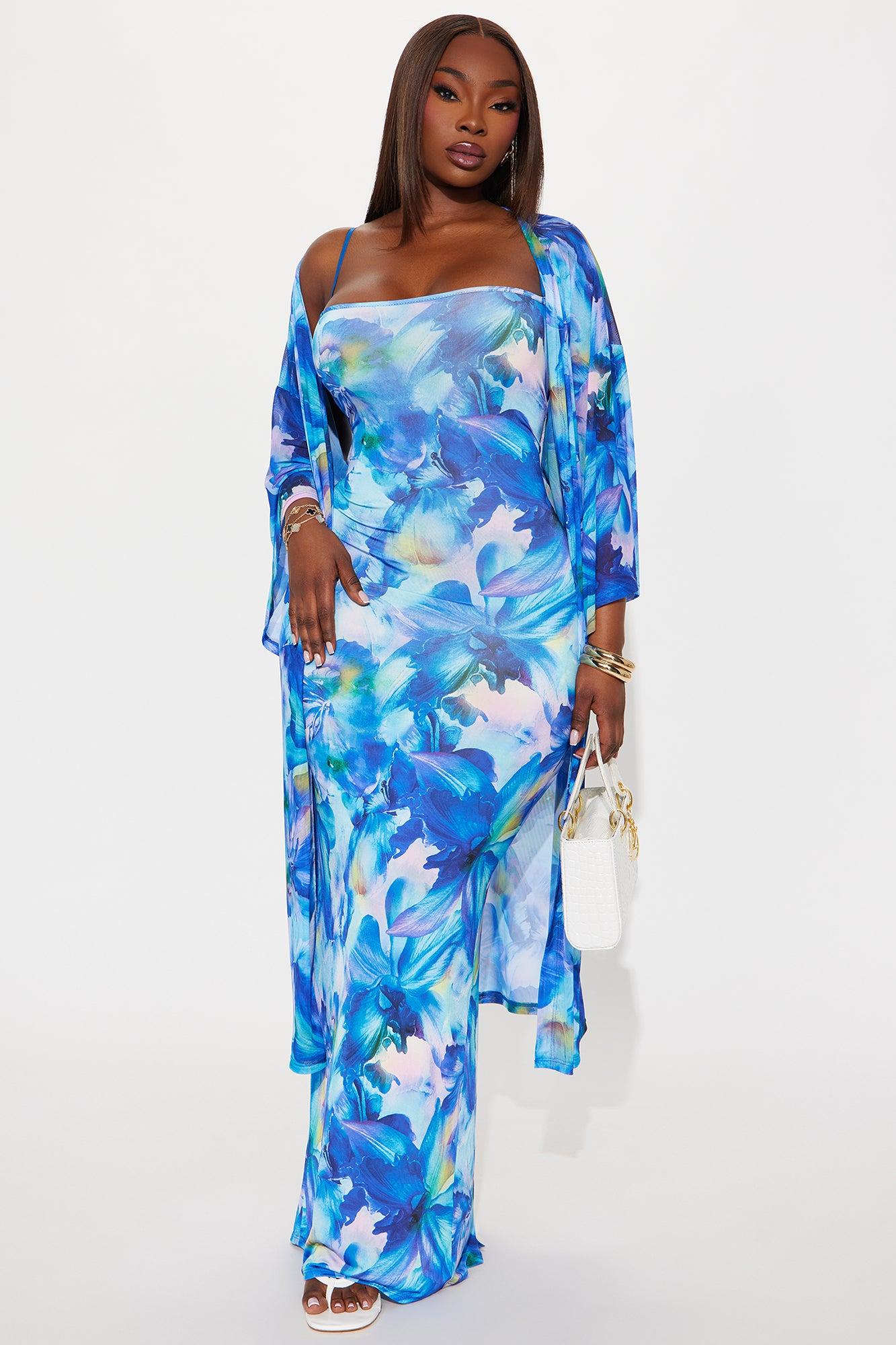 Nathalia Floral Maxi Dress Set - Blue/combo Female Product Image