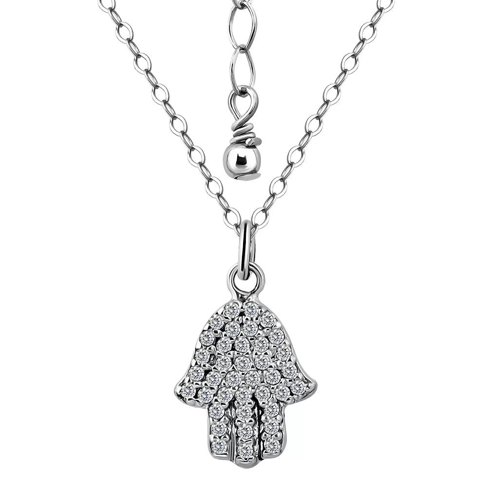Aleure Precioso Sterling Silver Pave Cubic Zirconia Hamsa Hand Pendant Necklace, Women's, Size: 16-18" ADJ Product Image