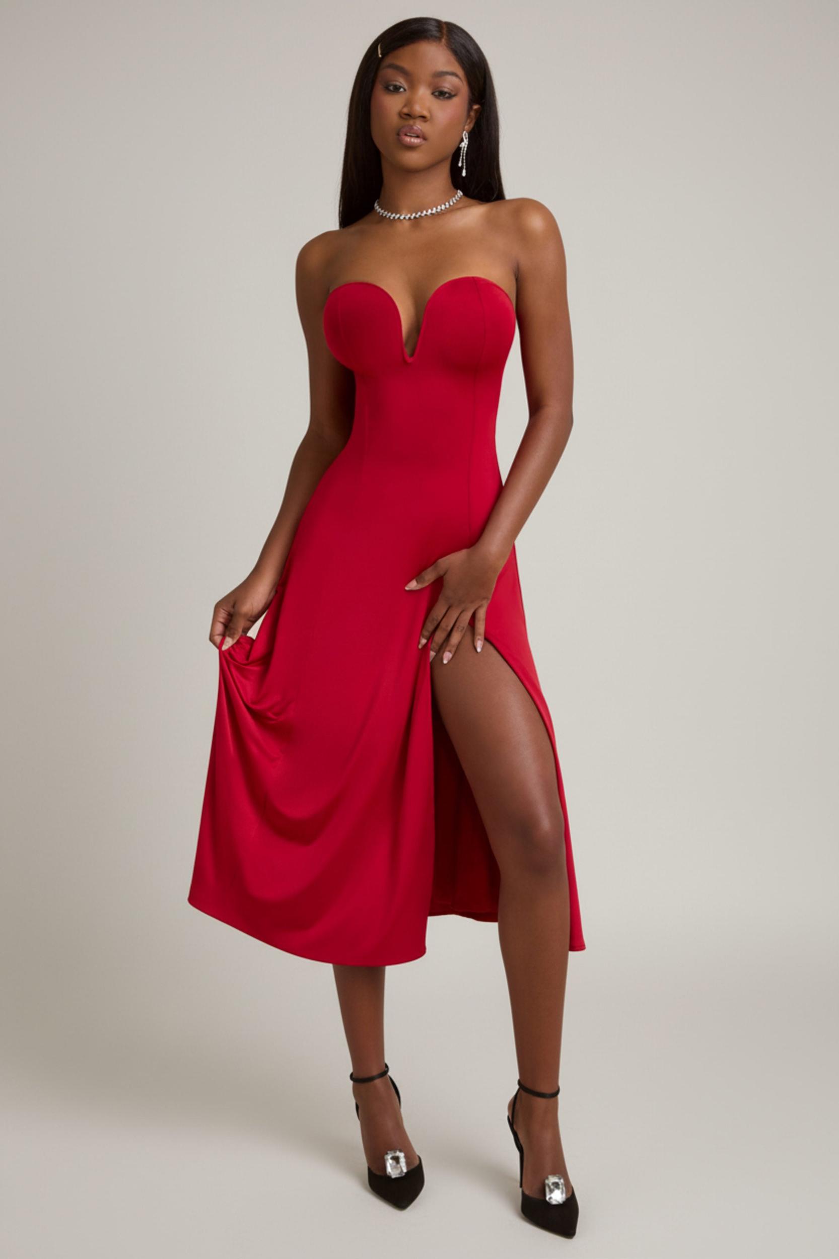 Slinky Jersey Strapless A-Line Midaxi Dress in True Red Product Image