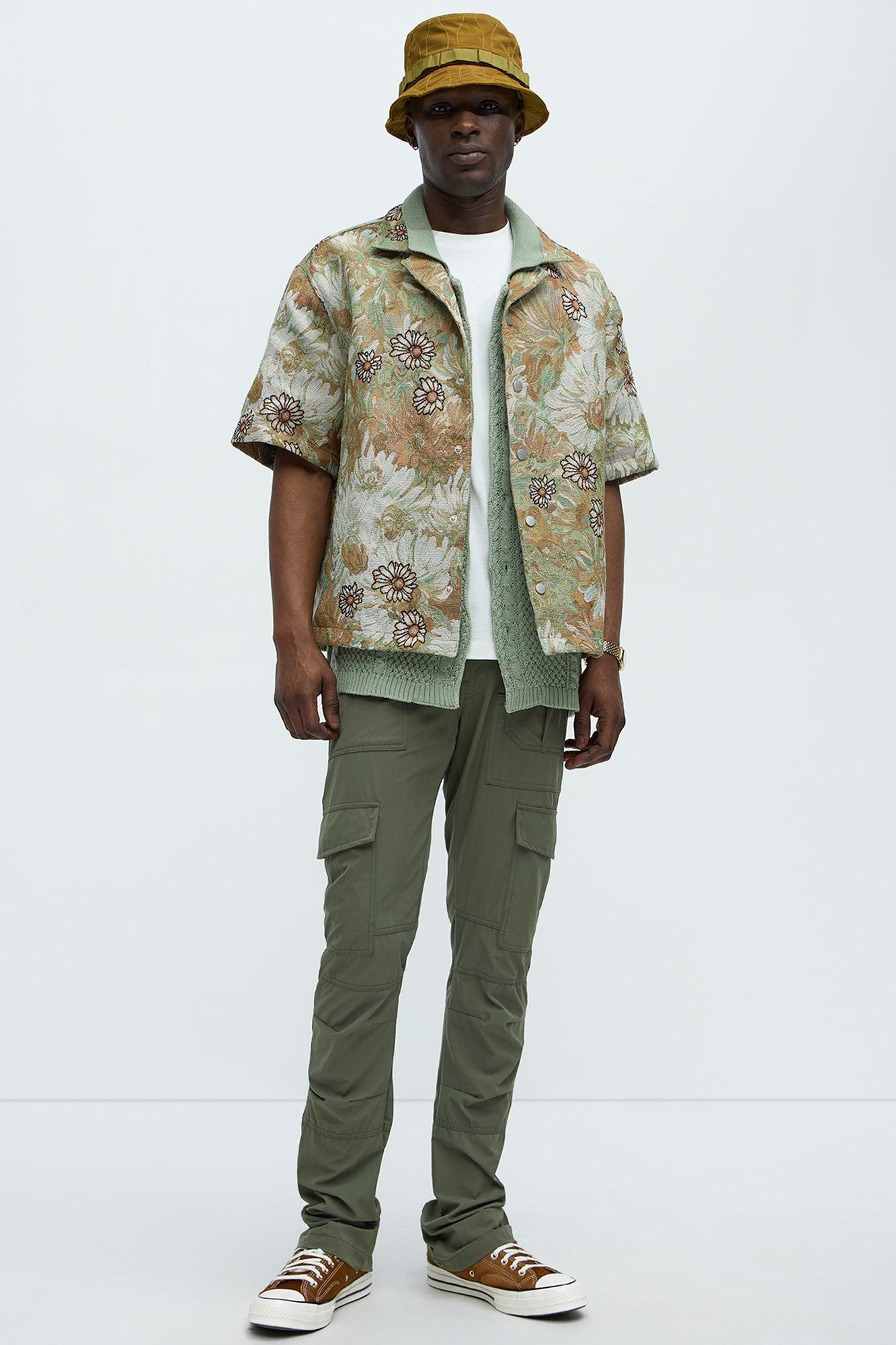 On Your Mind Stacked Slim Flare Nylon Pants - Olive Product Image