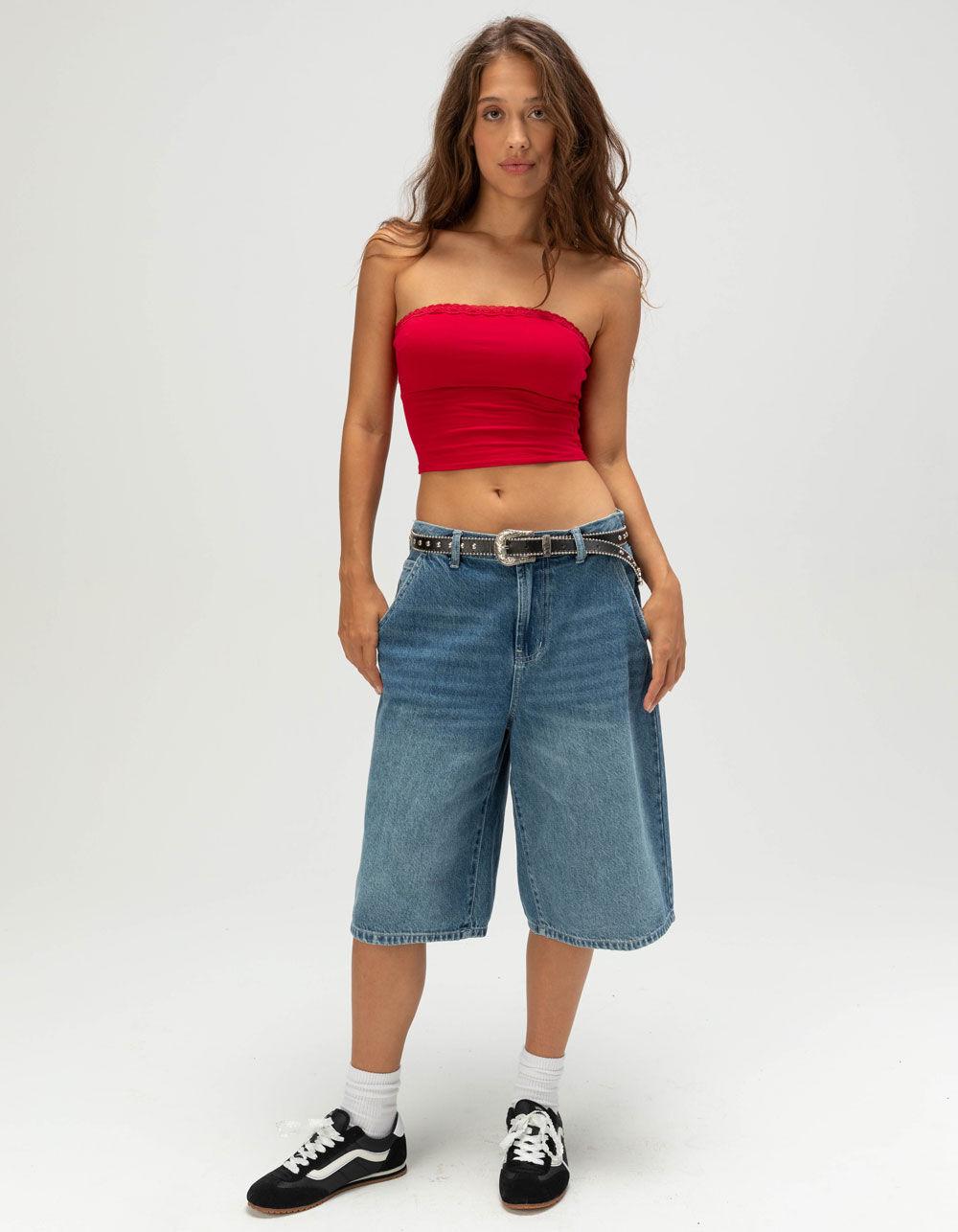 BOZZOLO Lace Trim Womens Tube Top - RED Product Image