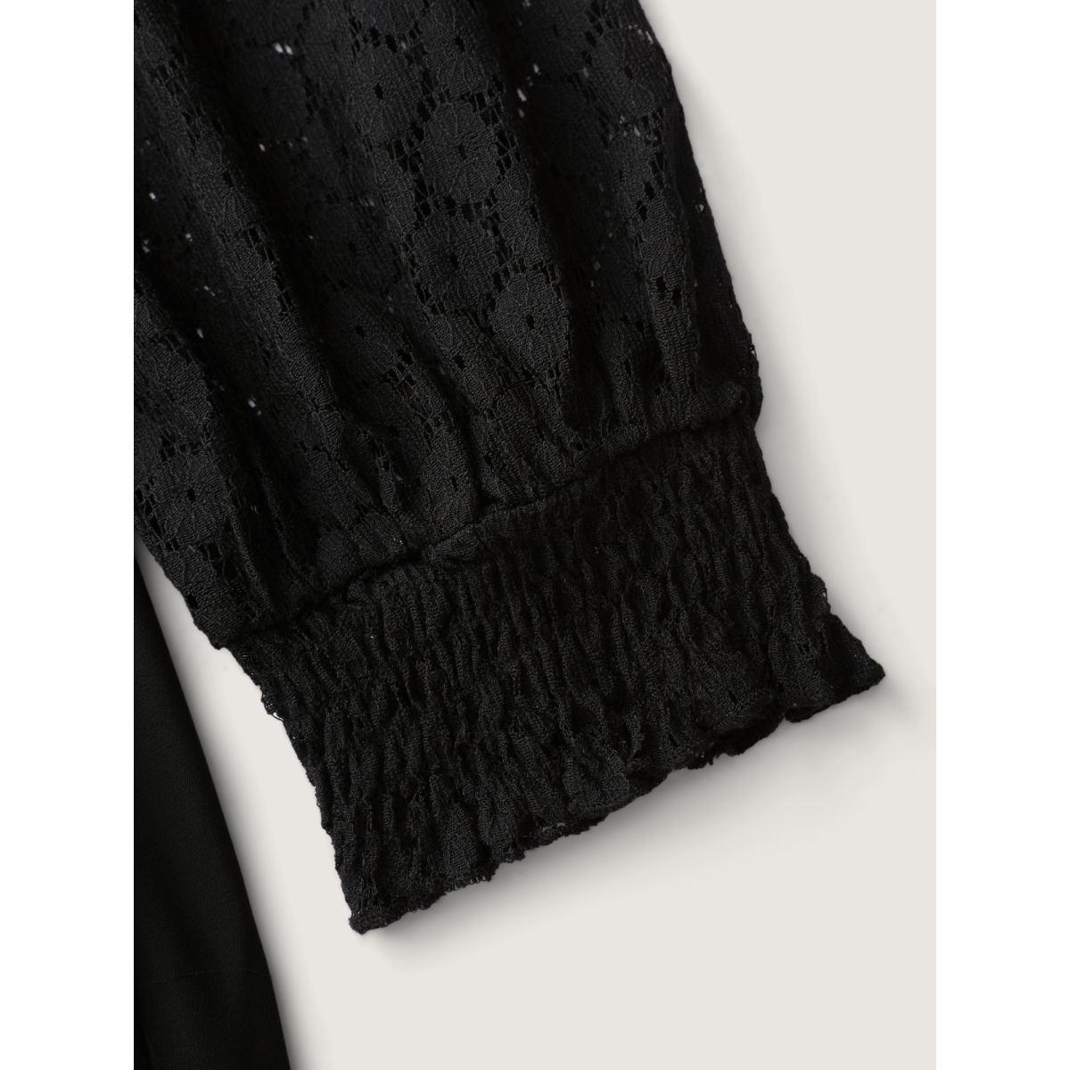 Plus Size Sheer Lace Cut-Out Detail Midi Dress Black Women Timeless Stand-up collar Extra Long Sleeve Curvy BloomChic 28/5X Product Image