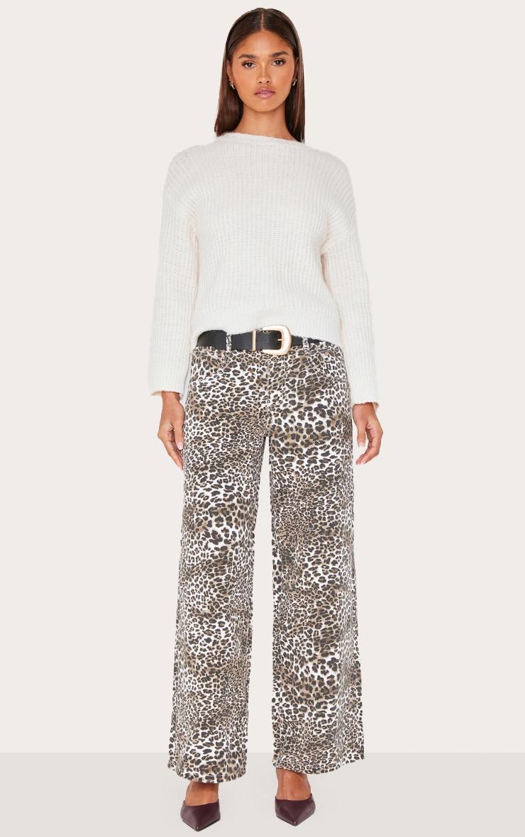 Leopard Print High Waist Wide Leg Jeans Product Image