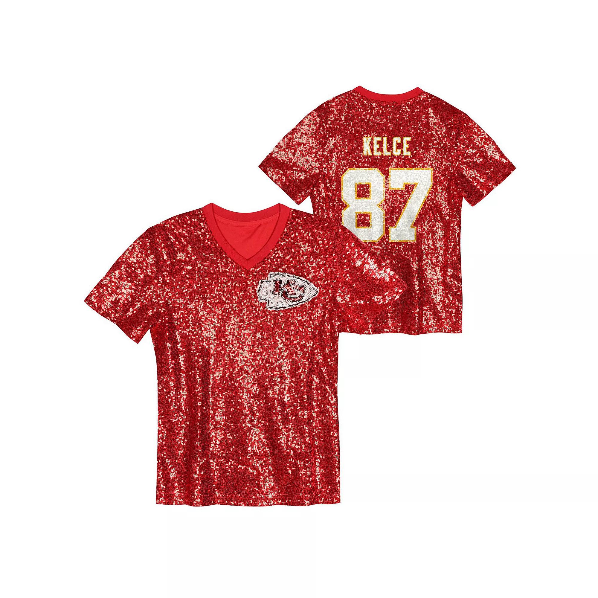 Women's Travis Kelce Red Kansas City Chiefs Player Name & Number V-Neck Fashion Jersey, Size: Large Product Image