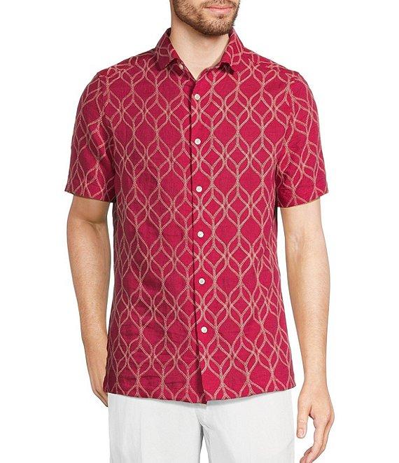 Murano Baird McNutt Linen Embroidered Short Sleeve Convertible Camp Collar Woven Shirt Product Image