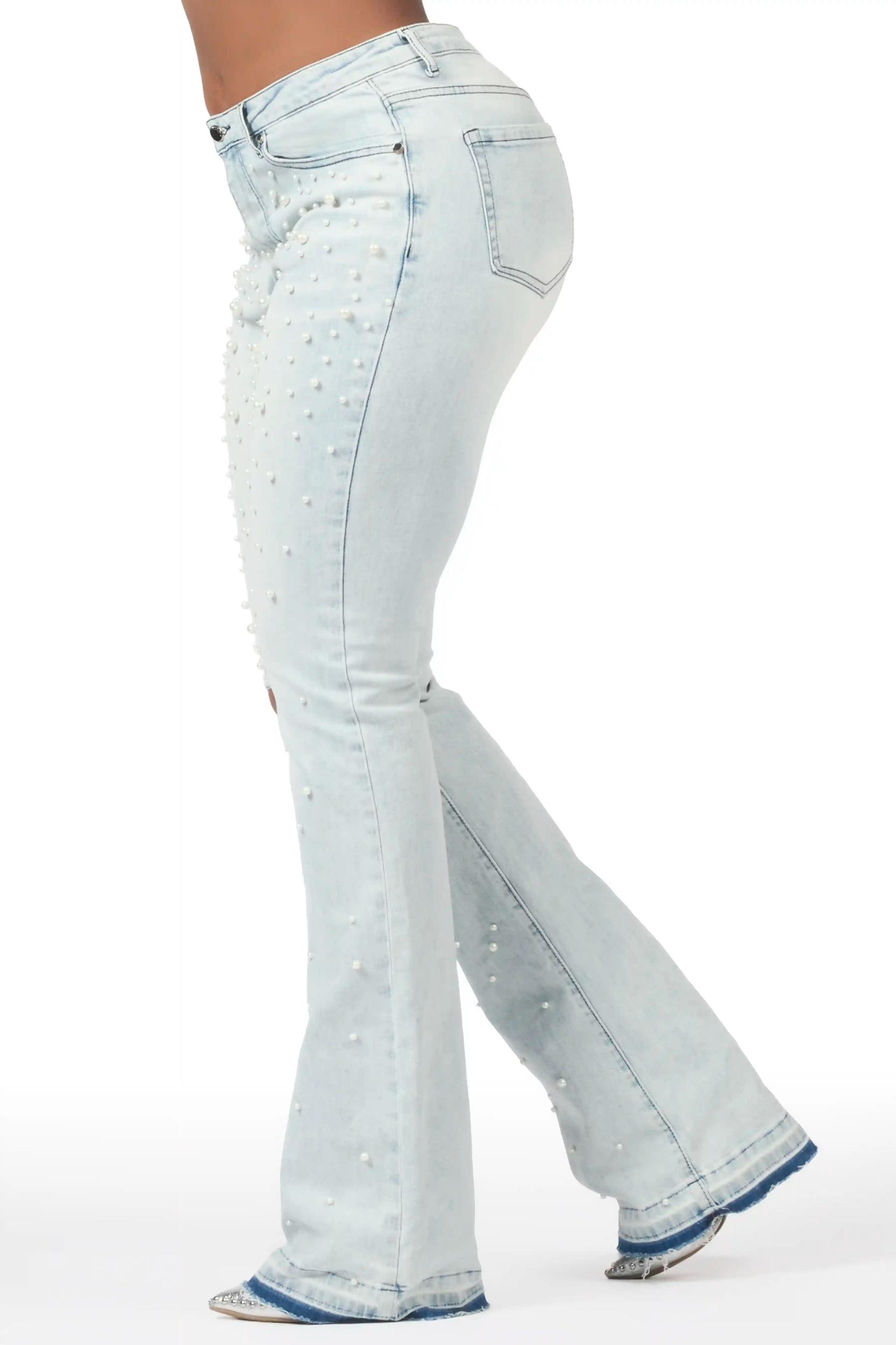 Sinayah Dark Wash Stacked Flare Jean Female Product Image
